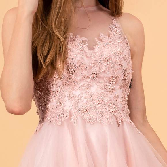 Blush Sleeveless Homecoming Short Dress - Picture 3 of 5